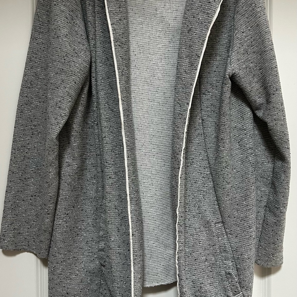 Hooded Cardigan Knit Sz XL Open Front Long Sleeve Duster Sweater Gray Speckled